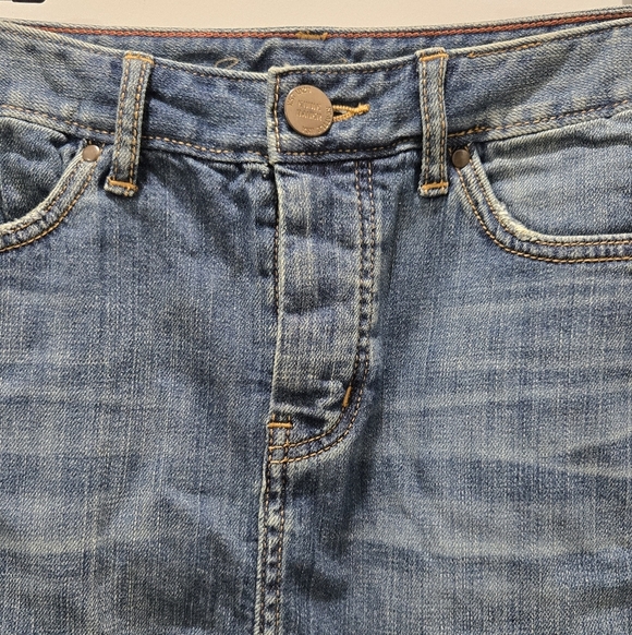 EDDIE BAUER DENIM BLUE JEANS SKIRT BUTTON FLY CREAM EMBROIDERY WOMEN   6 2010S - Picture 3 of 15